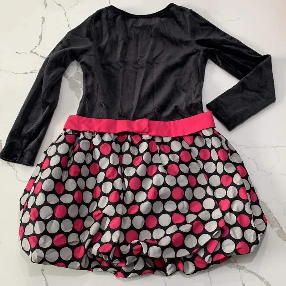 OshKosh B’Gosh | Girls Black Velour Pink Polka Dot Mini Puff Skirt Dress Size 6